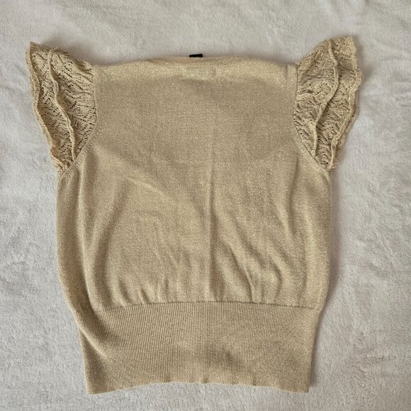 Y2K Mango Gold Glitter Knit Cardigan Crochet Short Sleeves Button Front size M - Picture 2 of 10